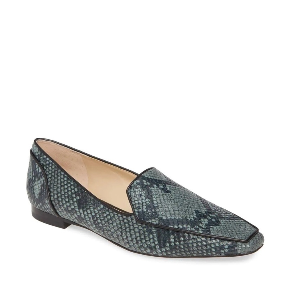 Vince Camuto Kallassa Snake Skin Pattern Leather Teal Slip On Loafers Size 7.5